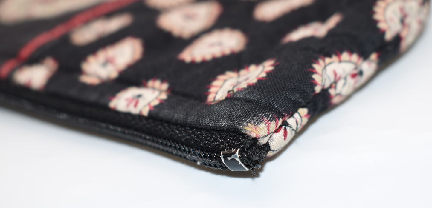 Vera Bradley Brush & Pencil Cosmetic Zip Pouch in "Classic Black" Pattern