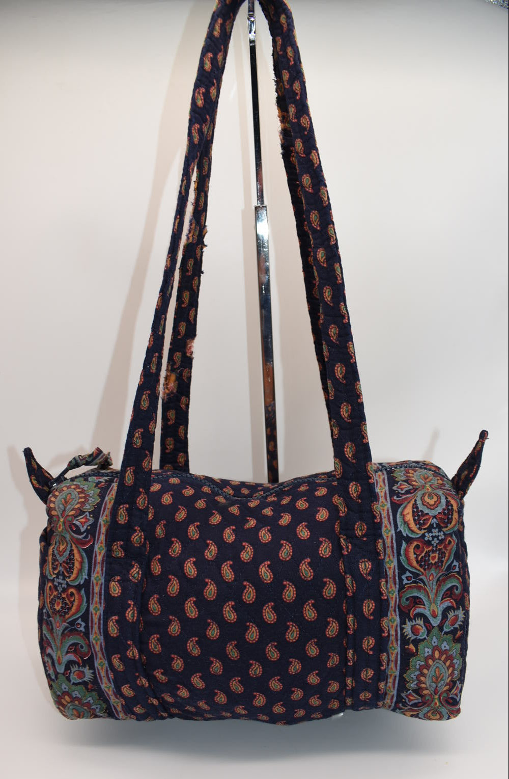 Vintage Vera Bradley Barrel Shoulder Bag in "Regency Blue 1987" Pattern