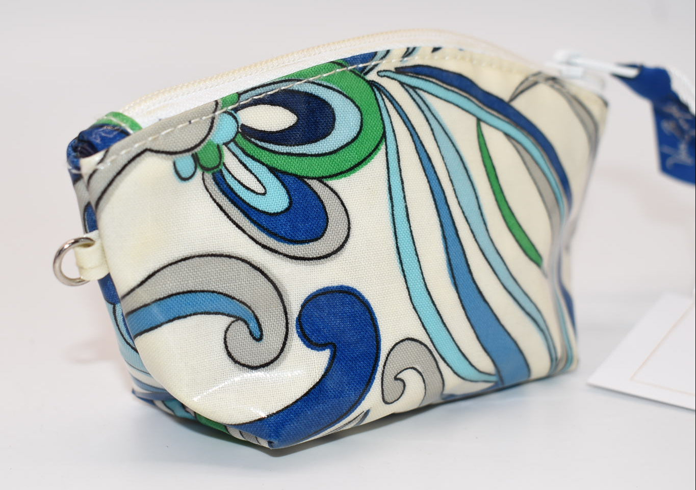 Vera Bradley Waterproof Small Zip Pouch/ Bag in "Mediterranean White" Pattern