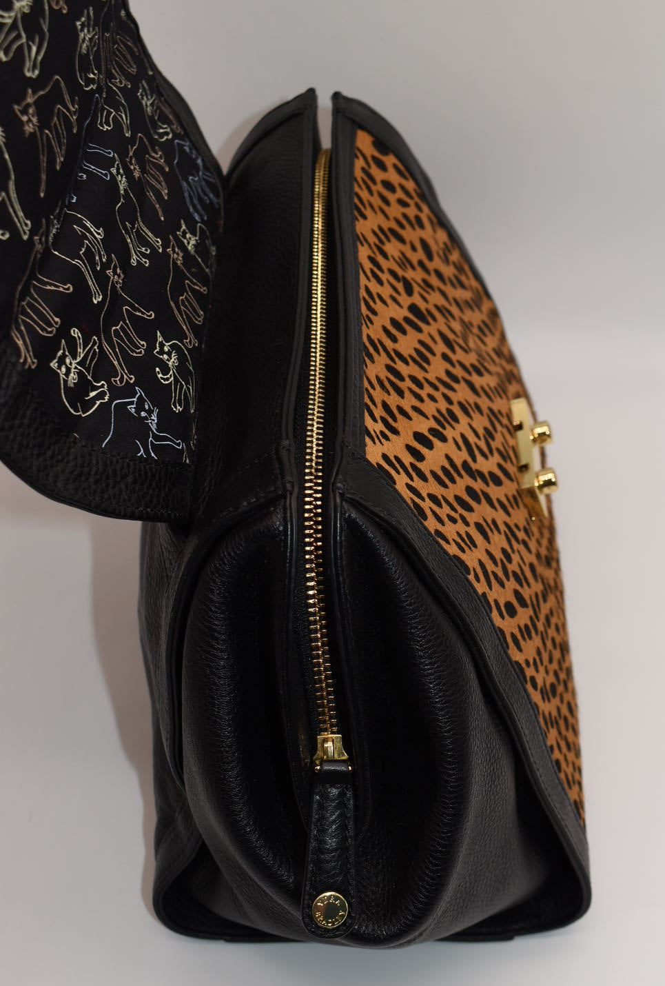 Vera Bradley Large Stella Satchel Bag in Leather & Calf Hair - Cheetah Black
