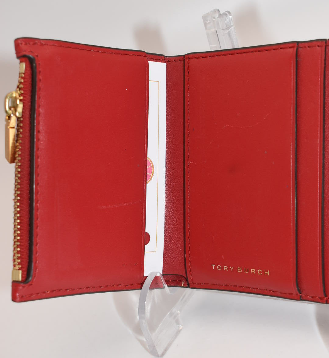 Tory Burch Eleanor Embossed Compact Wallet in Redstone