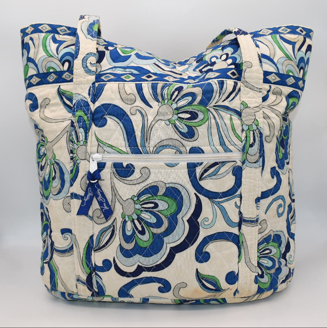 Vera Bradley Large Vera Tote Bag in "Mediterranean White" Pattern