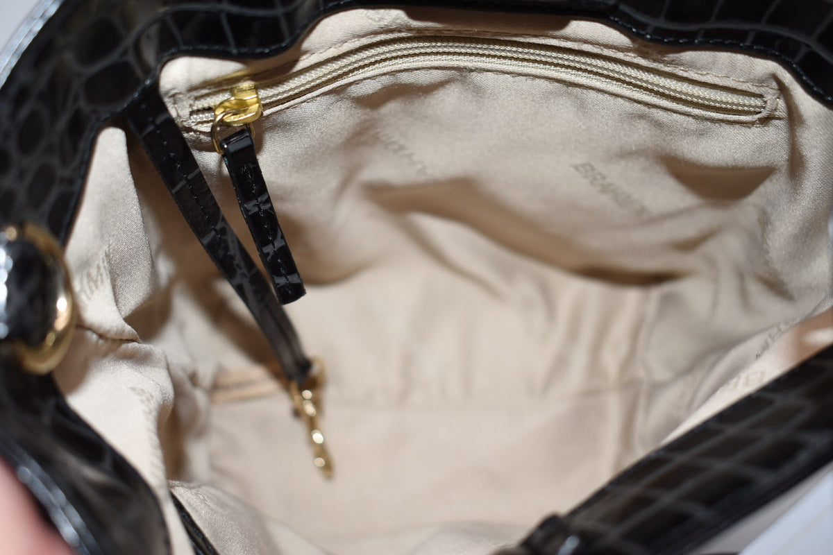 Brahmin Faith Top Handle Leather Convertible Bag in "Black Veil" Pattern