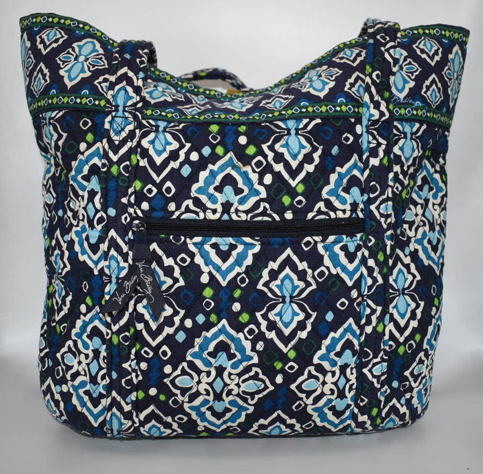 Vera Bradley Large Vera Tote Bag in "Ink Blue" Pattern