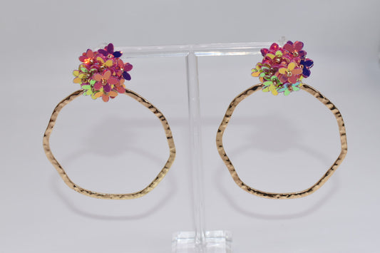 Statement Earrings: Round Pink Iridescent Flower Drop Earrings