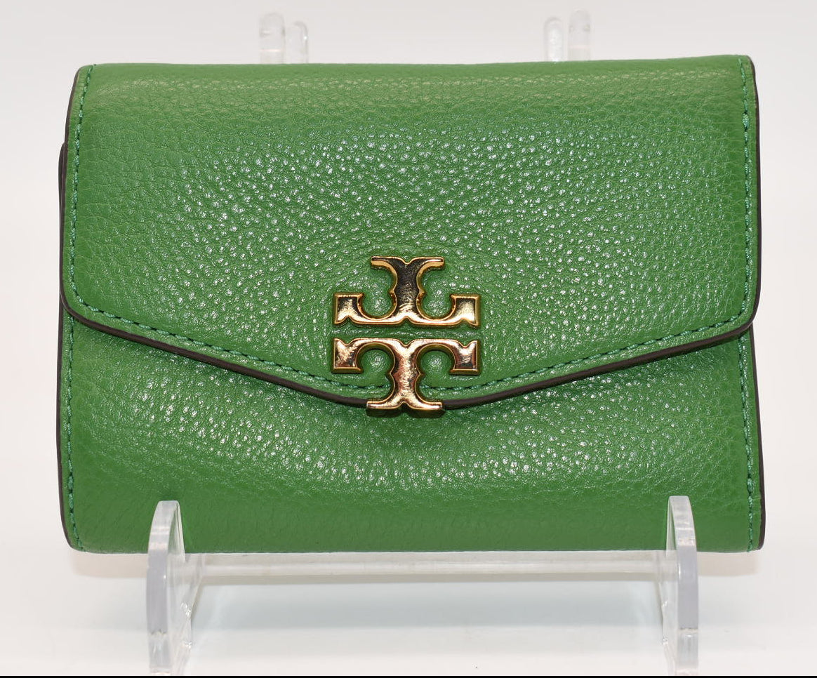 Tory Burch Kira Pebbled Medium Flap Wallet in Poblano Green