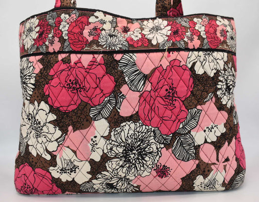 Vera Bradley East West Tote Bag "Mocha Rouge" Pattern