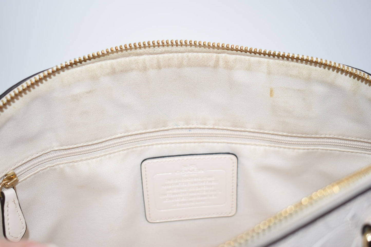 Coach Signature Debossed Patent Leather Chalk Satchel Bag