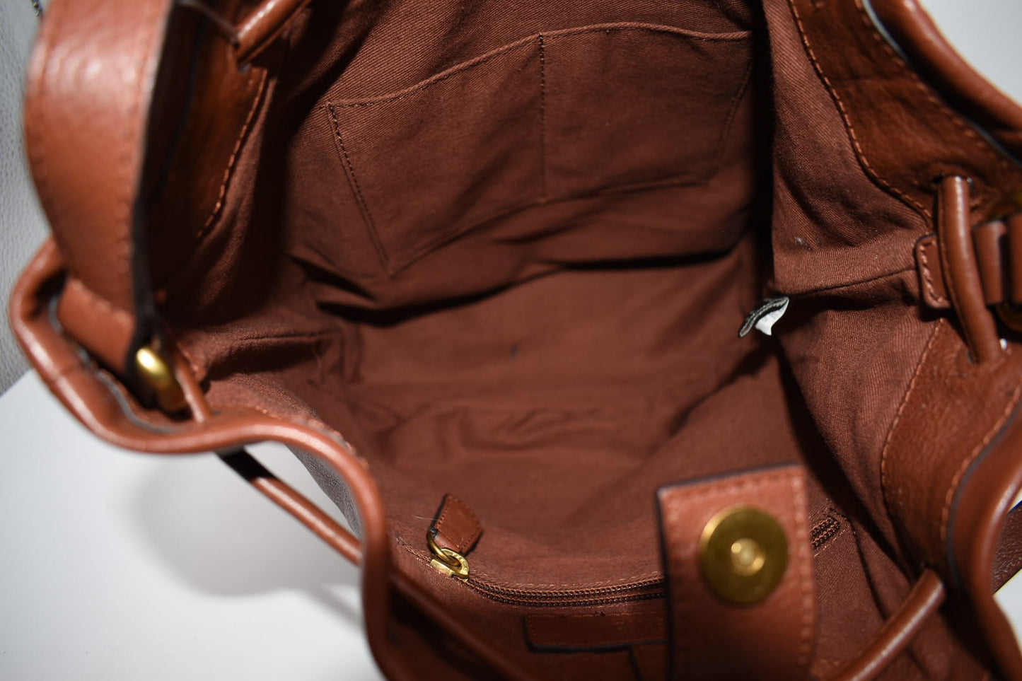 Frye Olivia Leather Bucket Bag in Cognac Brown