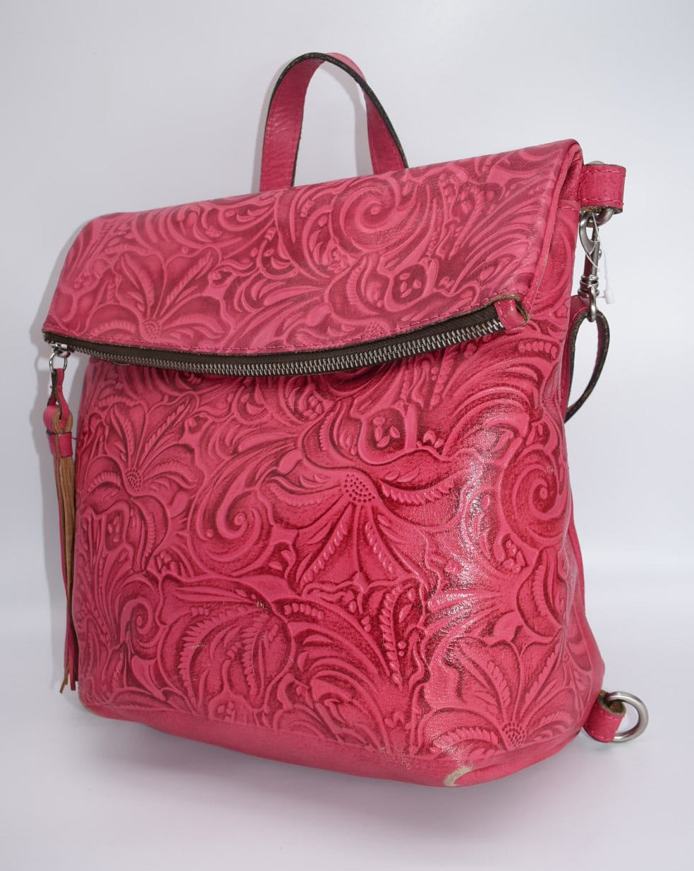 Patricia Nash Luzille Convertible Backpack in Burnished Tooled Magenta