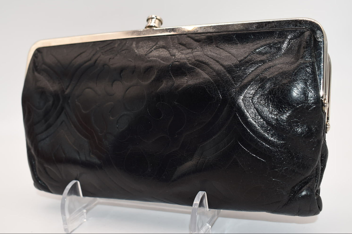 HOBO Lauren Clutch Wallet in Black Embossed Leather