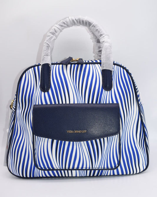 Vera Bradley Bowler Satchel Bag in "Wavy Stripe" with Navy Trim