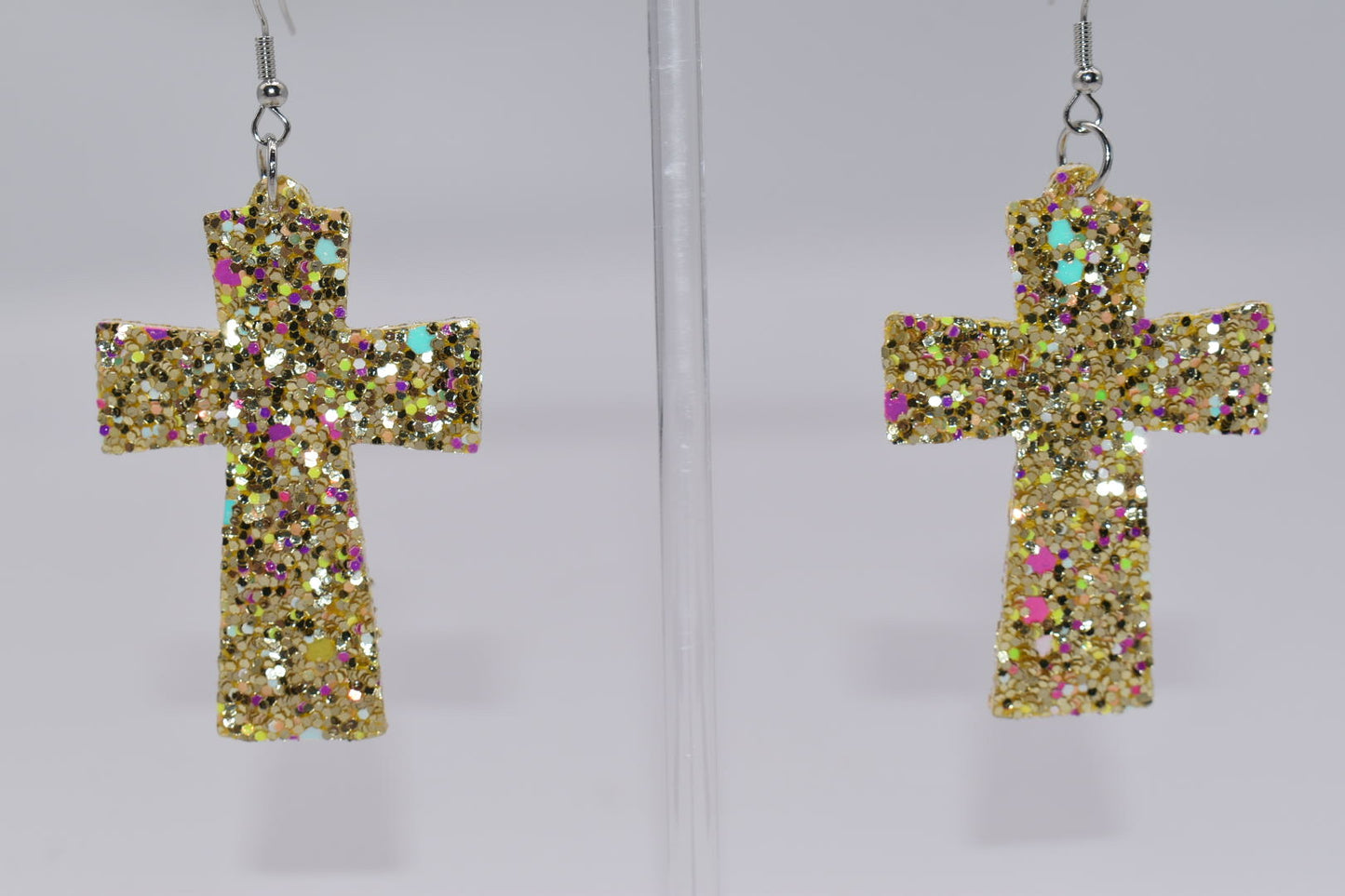 Statement Earrings: Gold Glitter Cross Drop Earrings