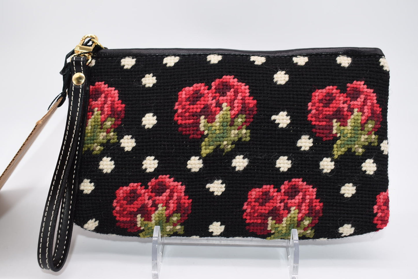 Clever Carriage Company Hand Needlepoint Roses Clutch