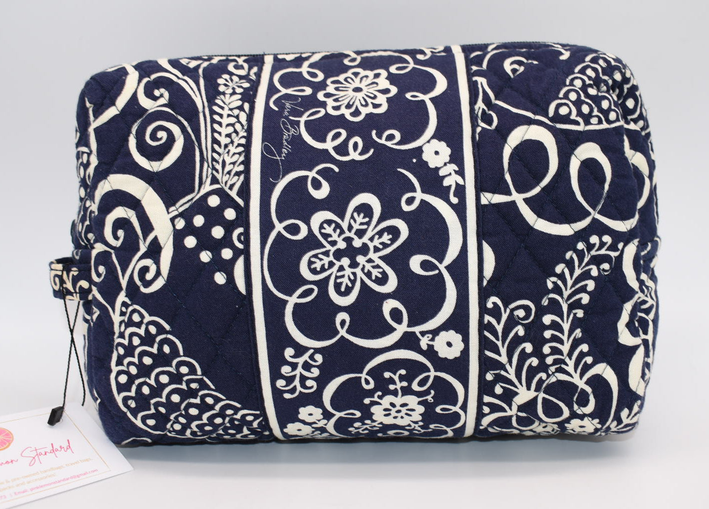 Vera Bradley Large Cosmetic Travel Bag in "Twirly Birds - Navy" Pattern