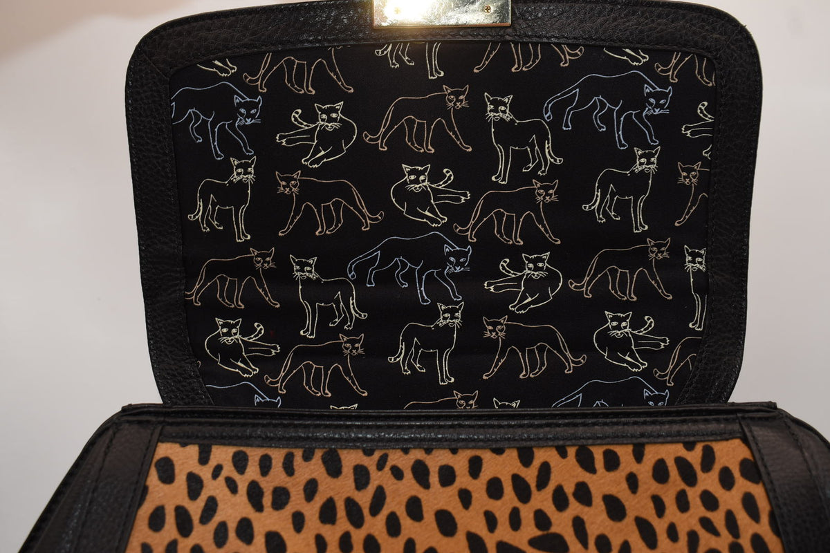 Vera Bradley Large Stella Satchel Bag in Leather & Calf Hair - Cheetah Black