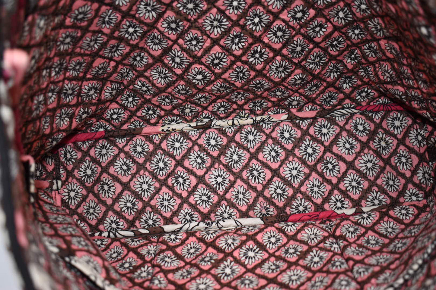 Vera Bradley East West Tote Bag "Mocha Rouge" Pattern