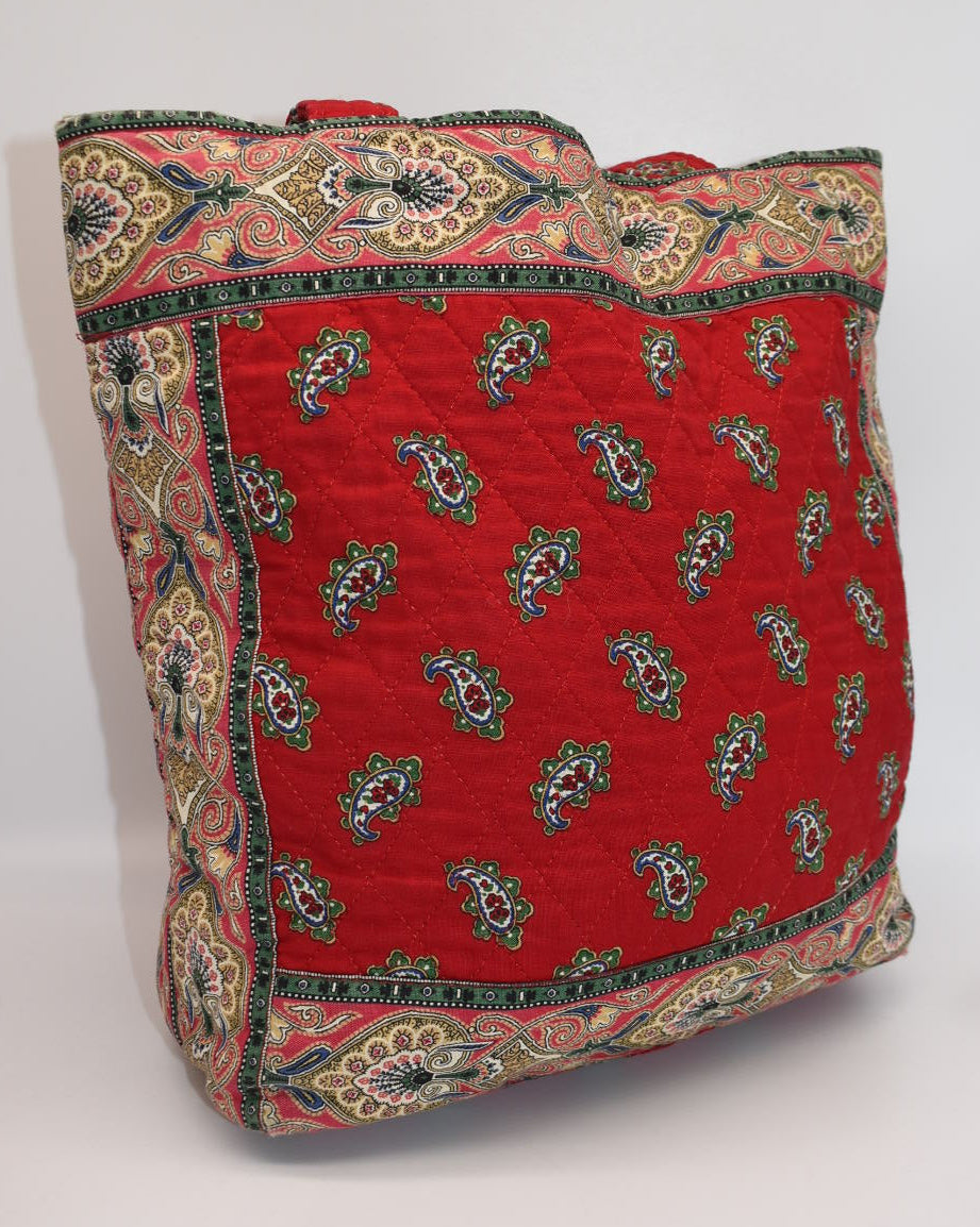 Vintage Vera Bradley Quilted Cotton Tote Bag in "Red- 1991" Pattern
