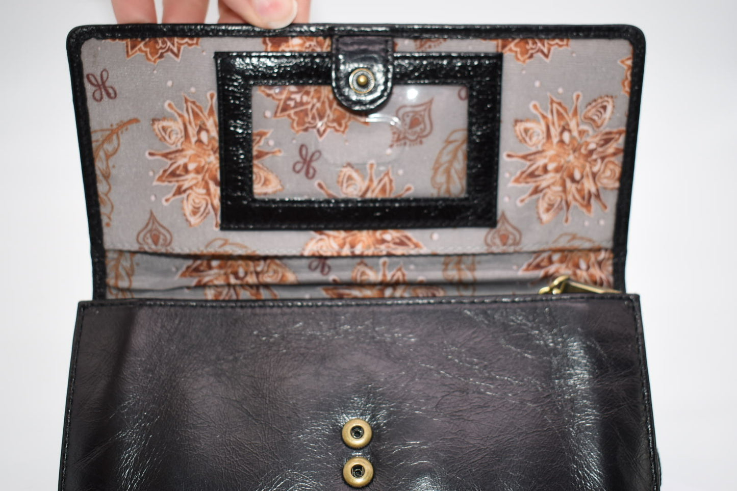 HOBO Rider Leather Wallet in Glossy Black