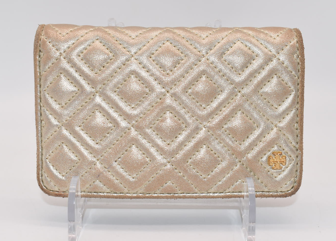 Tory Burch Fleming Metallic Slim Medium Wallet in Gold