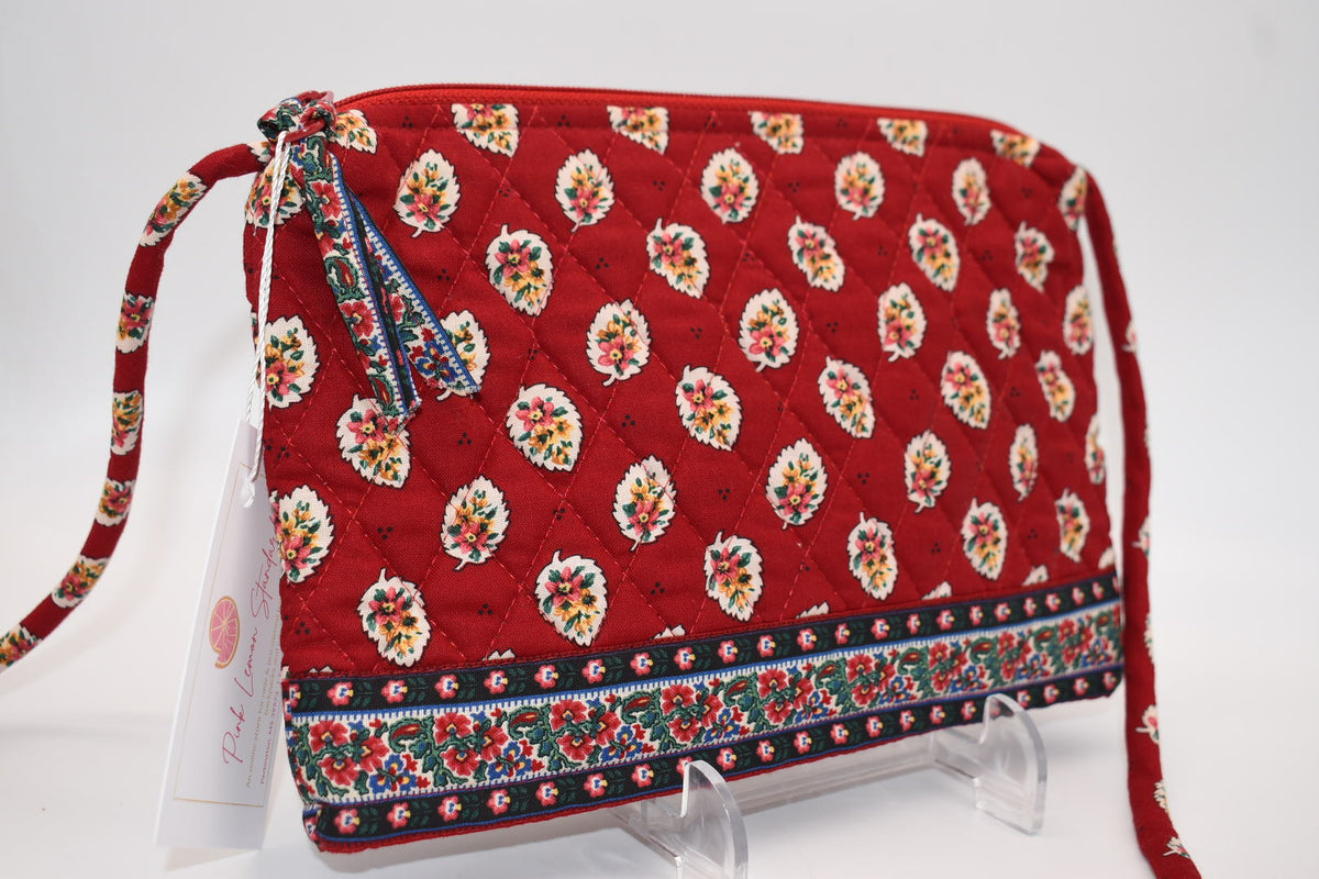 Vintage Vera Bradley Petite Crossbody/ Shoulder Bag in "Red Leaf" Pattern