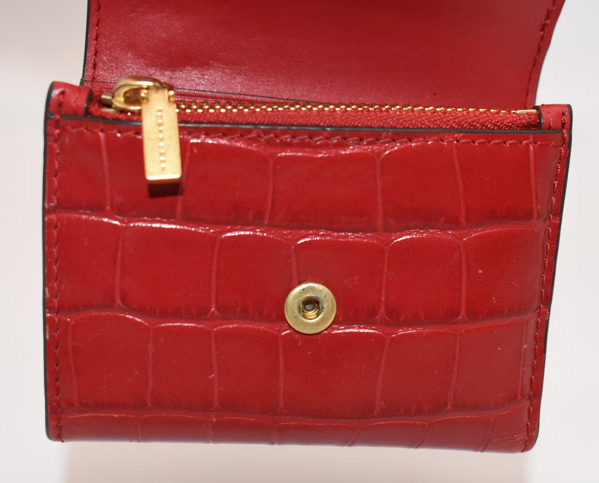 Tory Burch Eleanor Embossed Compact Wallet in Redstone