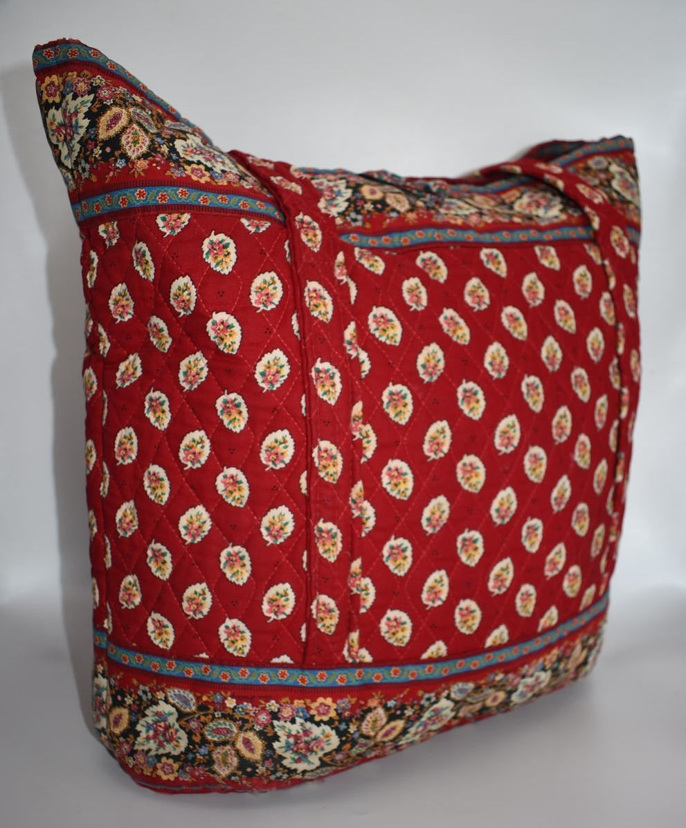 Vintage Vera Bradley Large Vera Tote Bag in "Red Leaf" Pattern