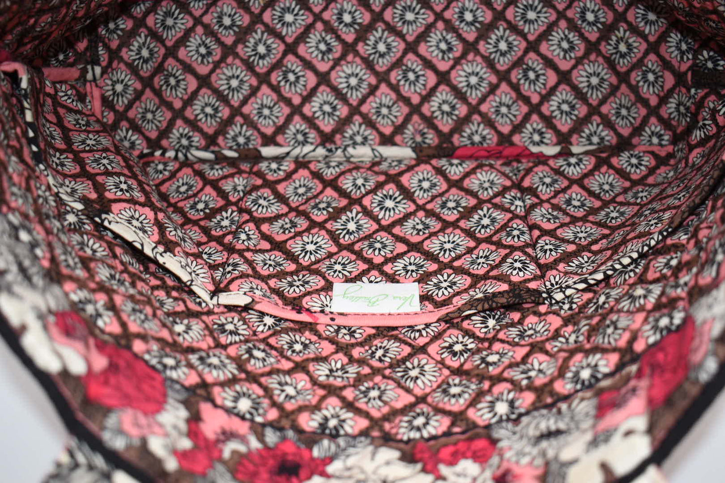 Vera Bradley East West Tote Bag "Mocha Rouge" Pattern