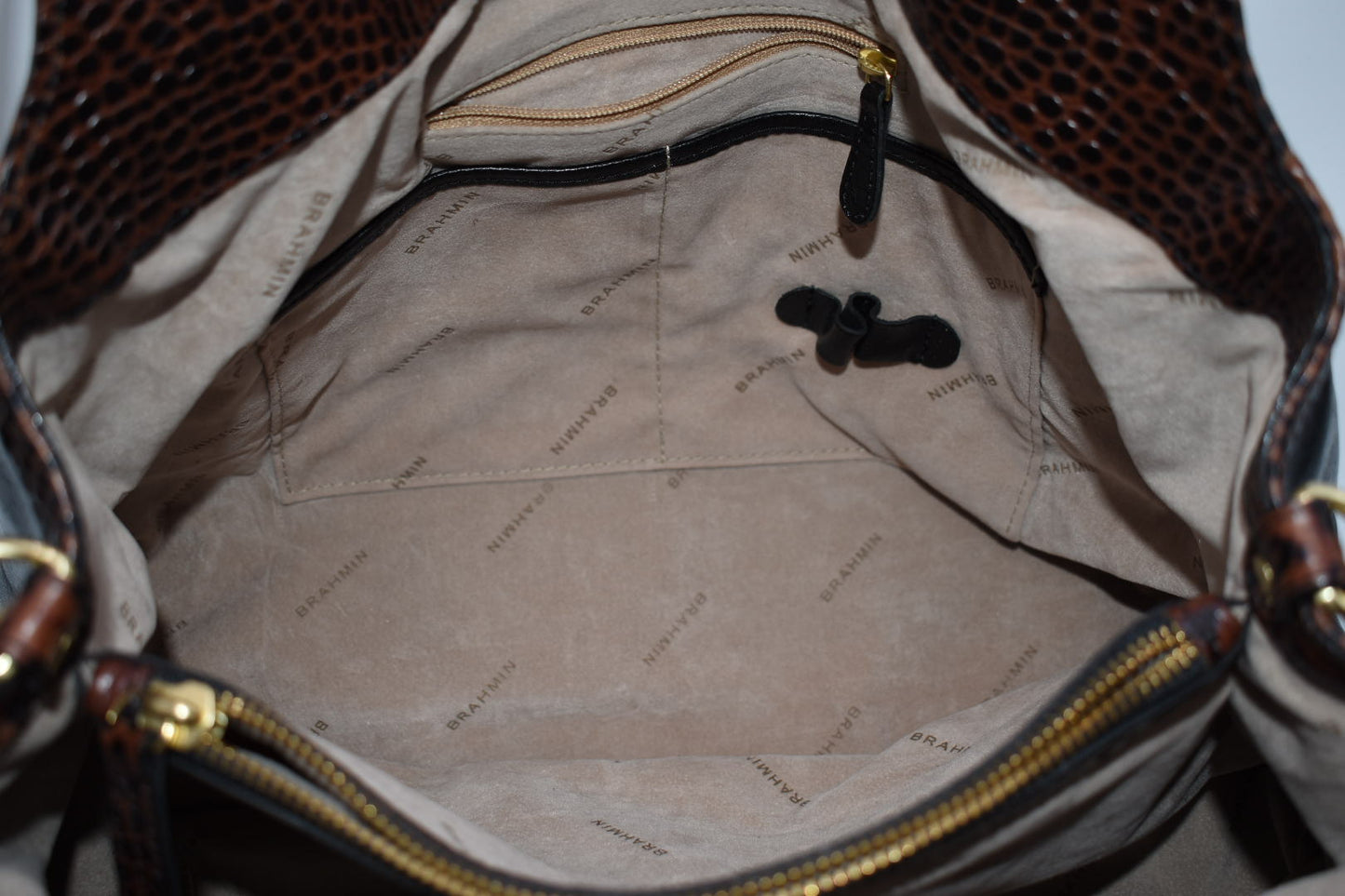 Brahmin Elisa Hobo Bag in Black Tuscan Tri-Texture