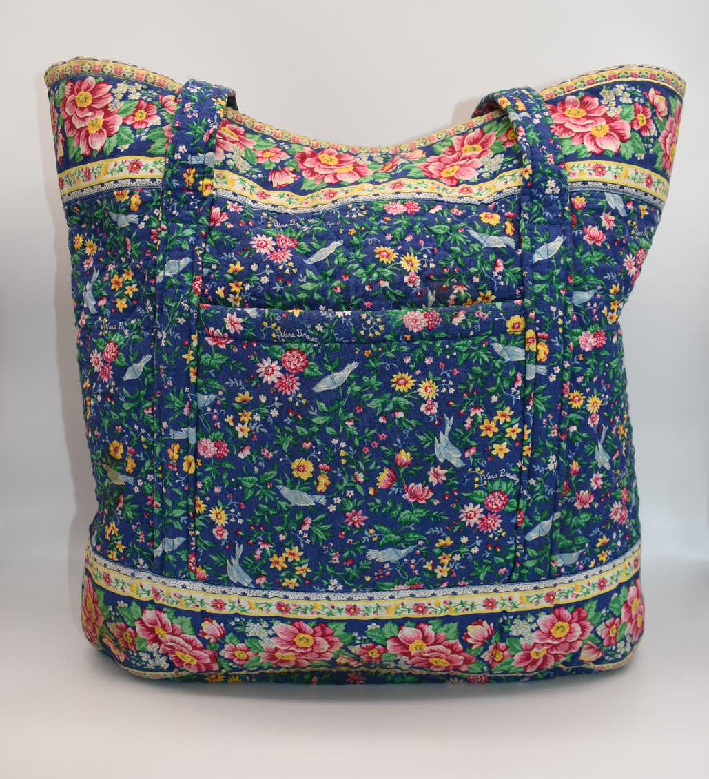 Vintage Vera Bradley Large Vera Tote Bag in "Bluebird" Pattern