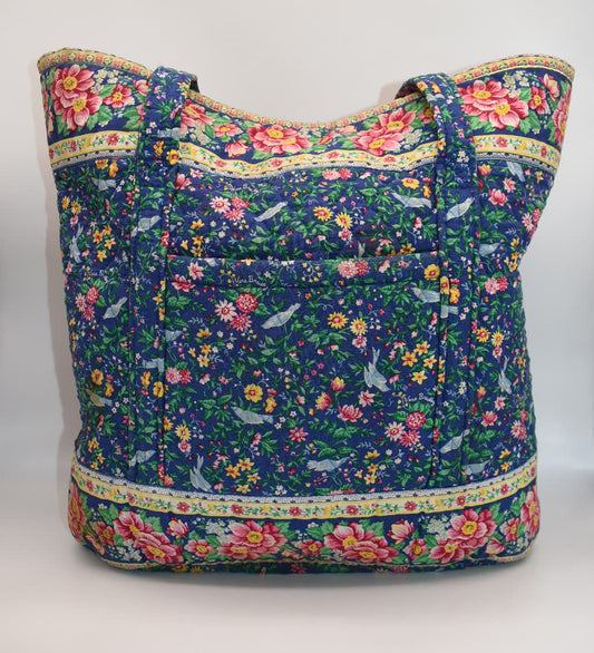 Vintage Vera Bradley Large Vera Tote Bag in "Bluebird" Pattern