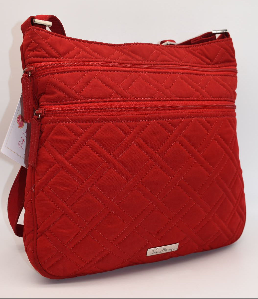 Vera Bradley Microfiber Triple Zip Hipster Crossbody Bag in "Tango Red"