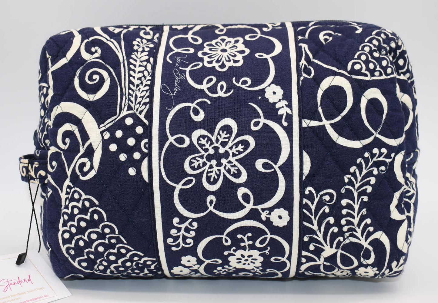 Vera Bradley Large Cosmetic Travel Bag in "Twirly Birds - Navy" Pattern