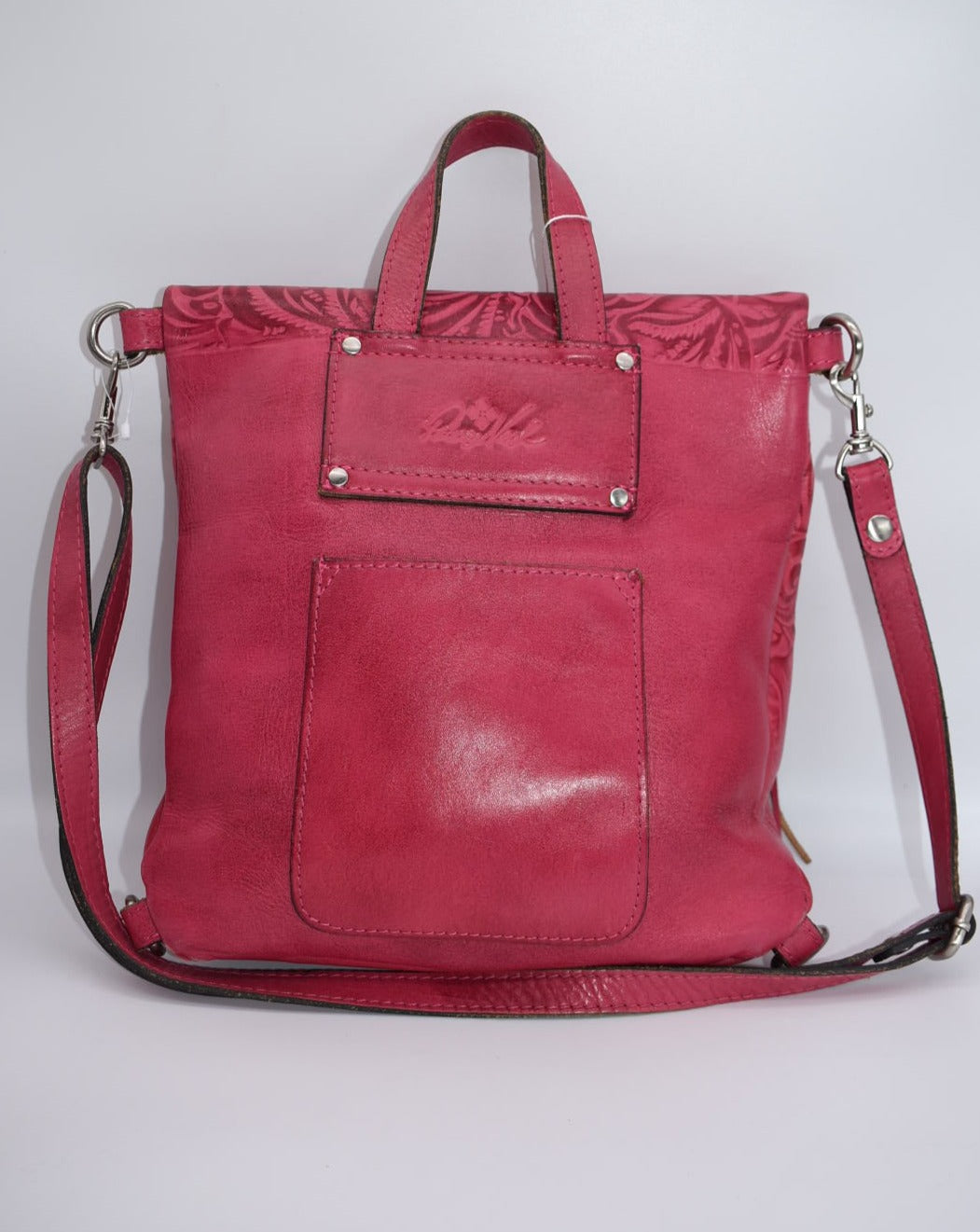 Patricia Nash Luzille Convertible Backpack in Burnished Tooled Magenta