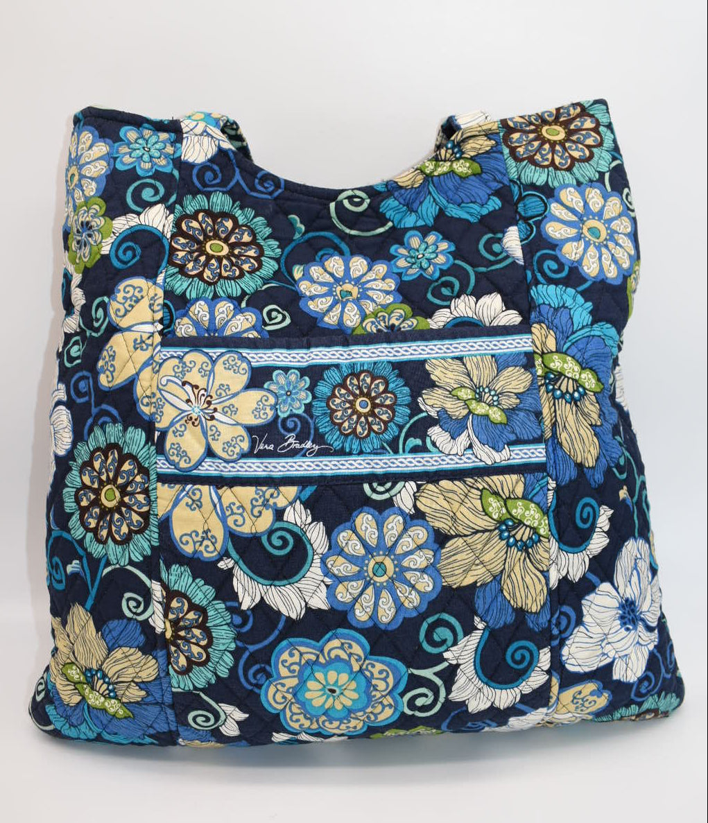 Vera Bradley Large Curvy Tote Bag in "Mod Floral Blue" Pattern