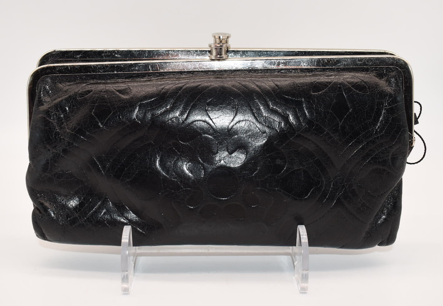 HOBO Lauren Clutch Wallet in Black Embossed Leather