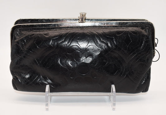 HOBO Lauren Clutch Wallet in Black Embossed Leather