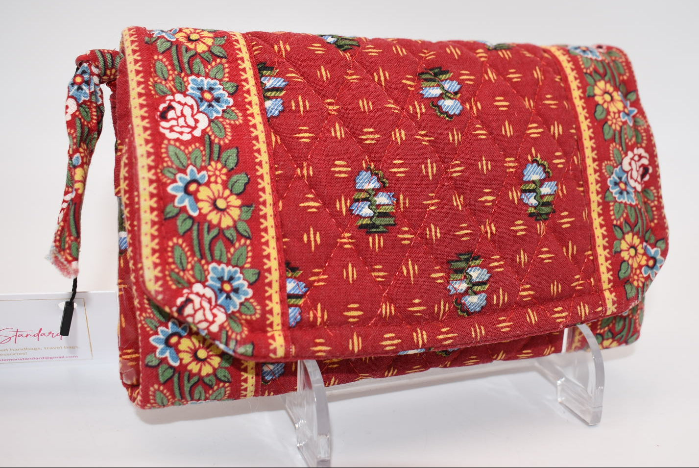 Vintage Vera Bradley Strap Crossbody Wallet in "Provincial Red-2000" Pattern