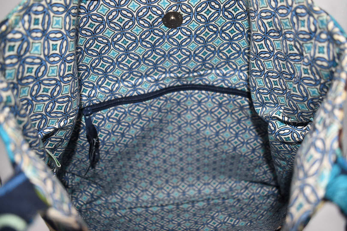 Vera Bradley Large Curvy Tote Bag in "Mod Floral Blue" Pattern