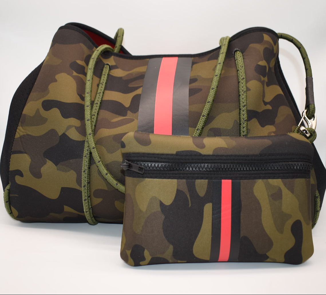 Haute Shore Grayson Show-off Neoprene Tote Bag in Camo & Red
