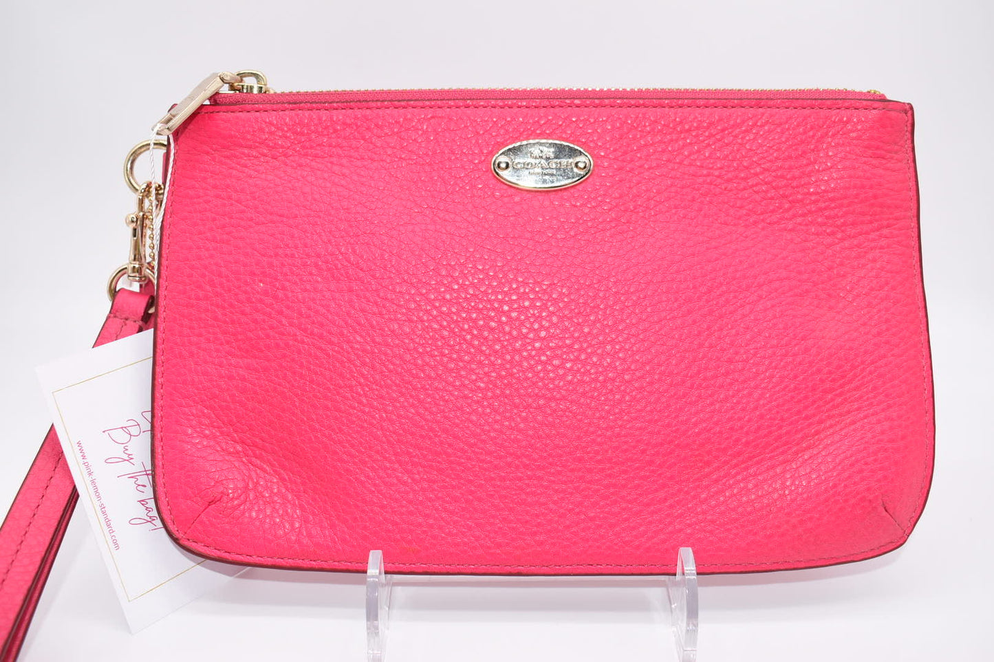 Coach Large Double Zip Hot Pink Leather Wristlet