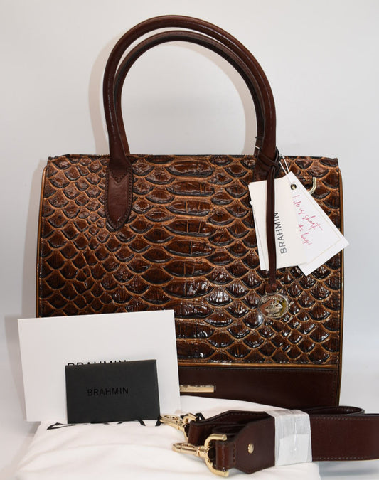 Brahmin Caroline Satchel Bag in Pecan Bellevue