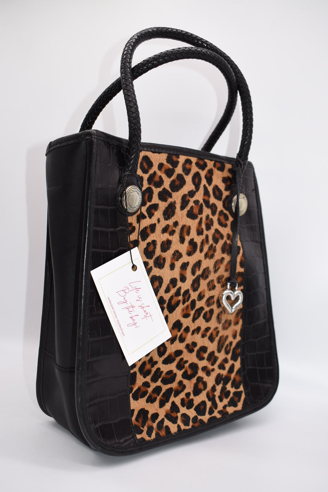 Vintage Brighton Leather & Cheetah Tote Bag