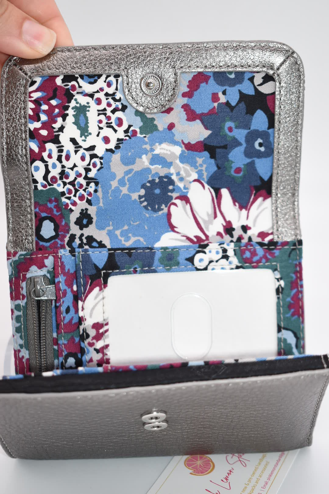 Vera Bradley Leather Riley Compact Wallet in "Caspian Sea" Pattern