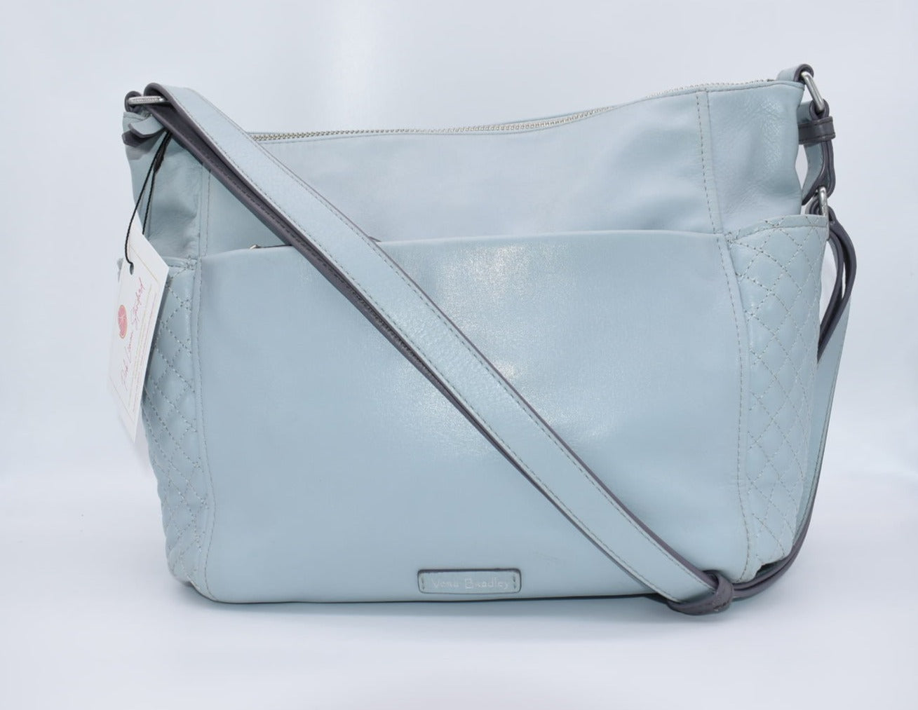 Vera Bradley Leather Carryall Shoulder Bag in Gallatin Dusty Blue Pink Lemon Standard