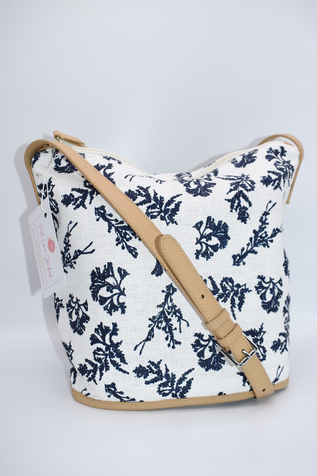 Vera Bradley Straw Bucket Crossbody Bag in "Adrift Coral Blue" Pattern