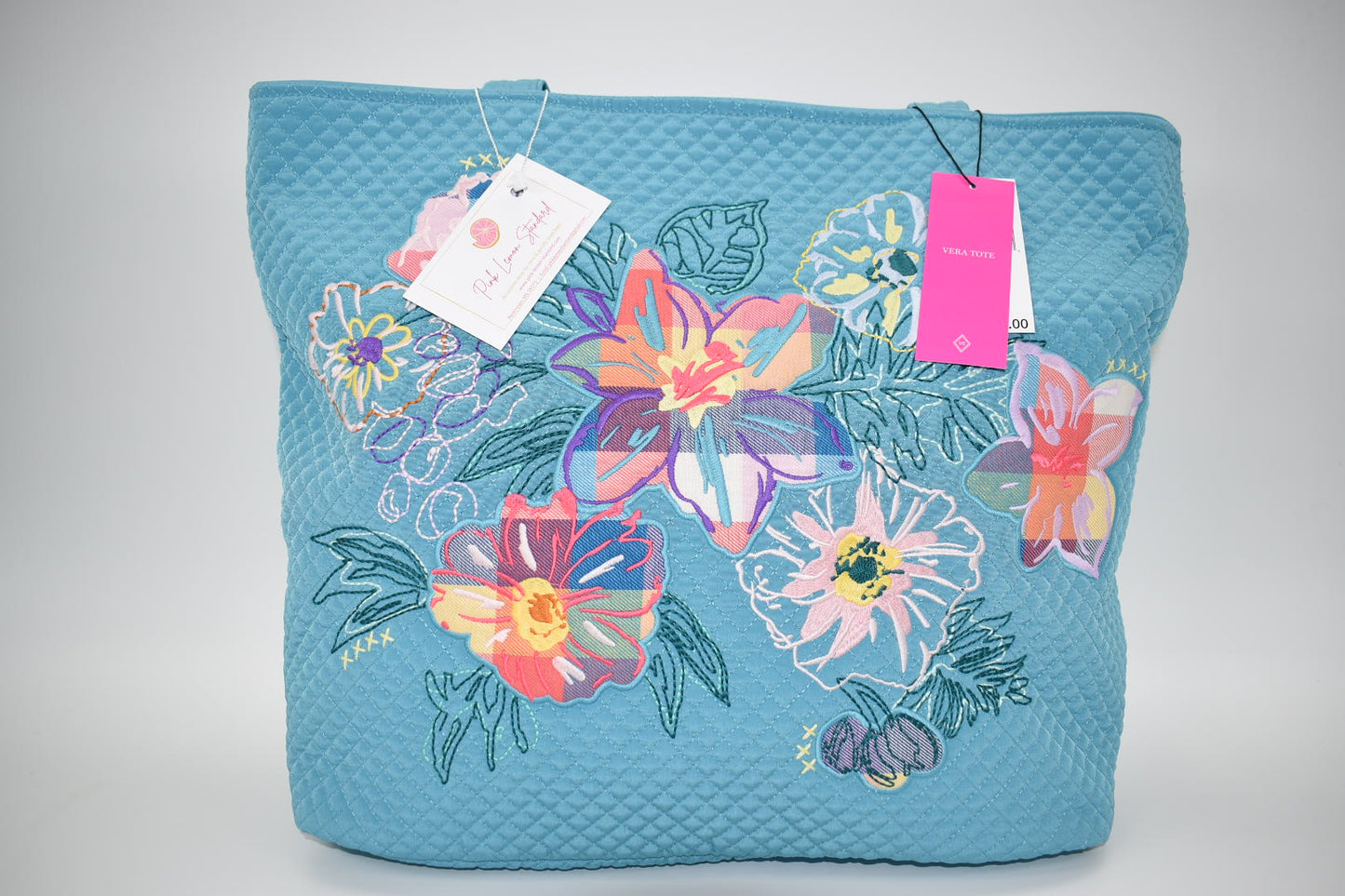 Vera Bradley Large Microfiber Vera Tote Bag in "Happy Blooms" Pattern