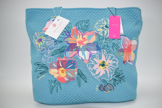 Vera Bradley Large Microfiber Vera Tote Bag in "Happy Blooms" Pattern