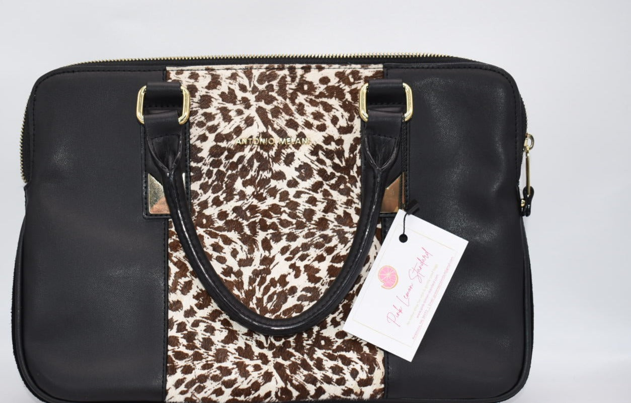 Antonio Melani Satchel Handbag Leopard Print Leather & Calf Hair